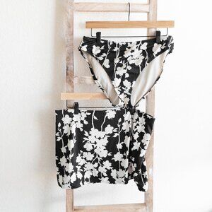 Victoria’s Secret Swim Set L Black White Floral Bikini Bottom Skirt Cover Up